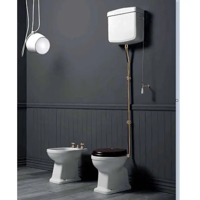 SIMAS Londra Унитаз 60х36.5см, c горизонтальным сливом, с высоким бачком, механизмом и трубой цвет золото