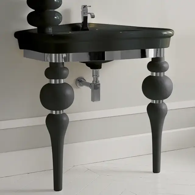 3SC Consolle Консоль с раковиной LANTE 90 см, в комплекте с сифоном, напольная, цвет: чёрный матовый/хром