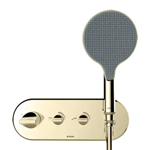 Bossini Apice Смеситель для душа, встраиваемый, термостатический, 2 запорных вентиля, с ручным душем и шлангом 150cм, внешняя часть, цвет: брашированый никель
