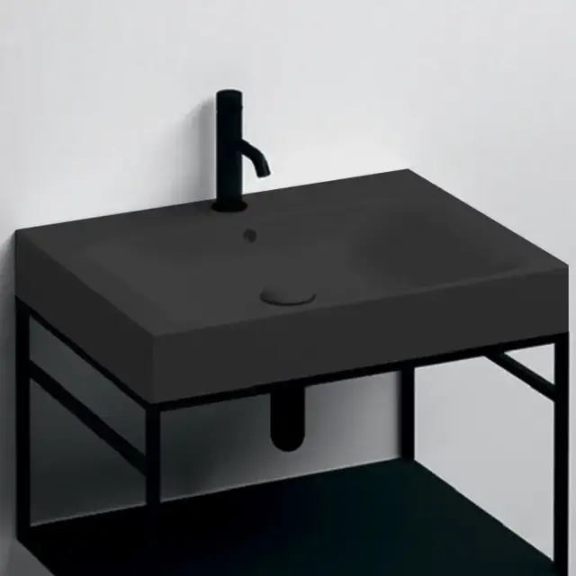 Kerasan Cento Раковина 50х45см, с 1 отв., с переливом, цвет: черный матовый