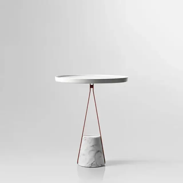 Antonio Lupi Halo Столик напольный Ø40х48см., база из мрамора Carrara satinato, столешница белая из Flumood, структура Veneziano goffrato