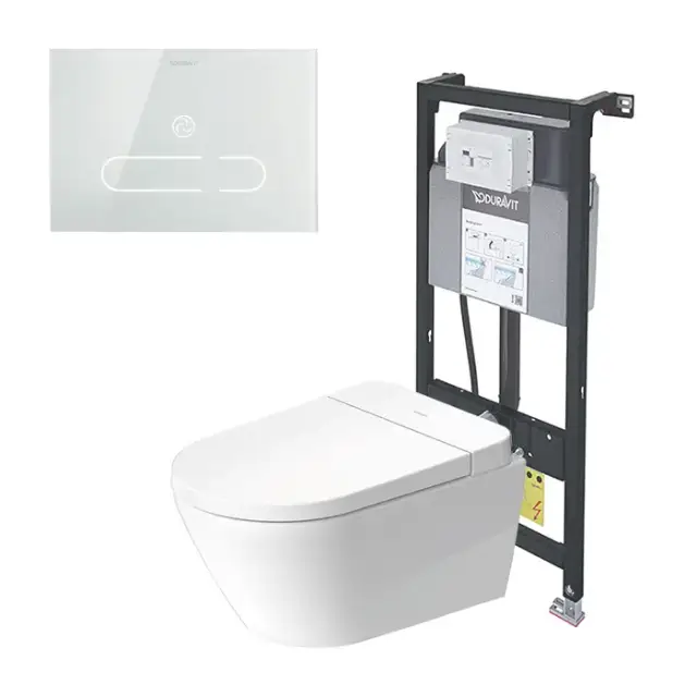Duravit D-Neo Унитаз подвесной, безободковый, с сиденьем Sensowash, инсталляцией и клавишей, покрытие Hygieneglaze, цвет: белый