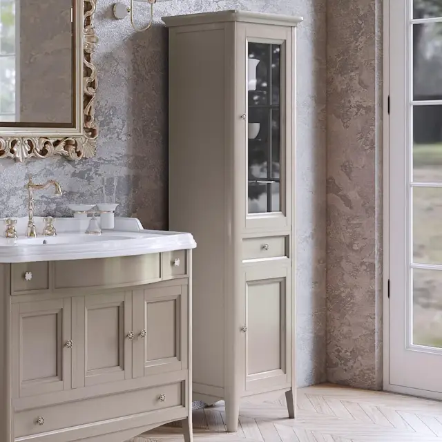 TW Veronica, Колонна 50.2/45x40/37.4xh172см, 1выдв.ящик, 2 распашные дверки, доводчики Blum (петли справа-DX), напольная, цвет: TORTORA, ручки: Riflesso бронза