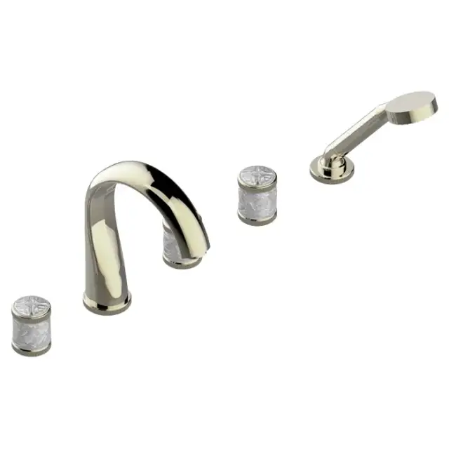 THG Hirondelles Смеситель на борт ванны, 5 отв., с ручным душем, цвет: Soft gold