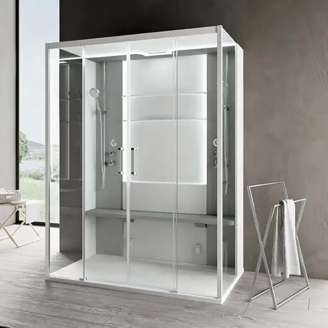 Novellini Skill DUAL Душевая кабина 160х97х219cм., пристенная, Sx, поддон 12.5см., стекло, цвет: белый глянц/Light grey