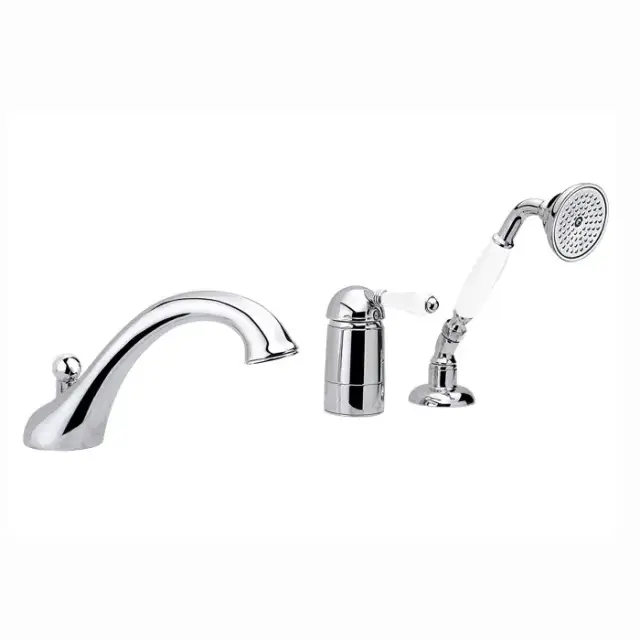 Nicolazzi P.m. Blanc Смеситель на борт ванны на 3 отверстия, с изливом 246мм и ручным душем, ручки белая керамика, цвет: хром