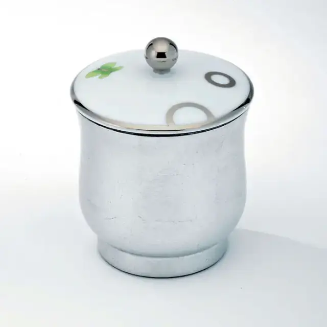 THG CAPUCINE VERT DECOR PLATINE Китайская лакированная коробка с белой керамической крышкой Ø94 мм., small size, декор платина/зеленый, цвет: белый