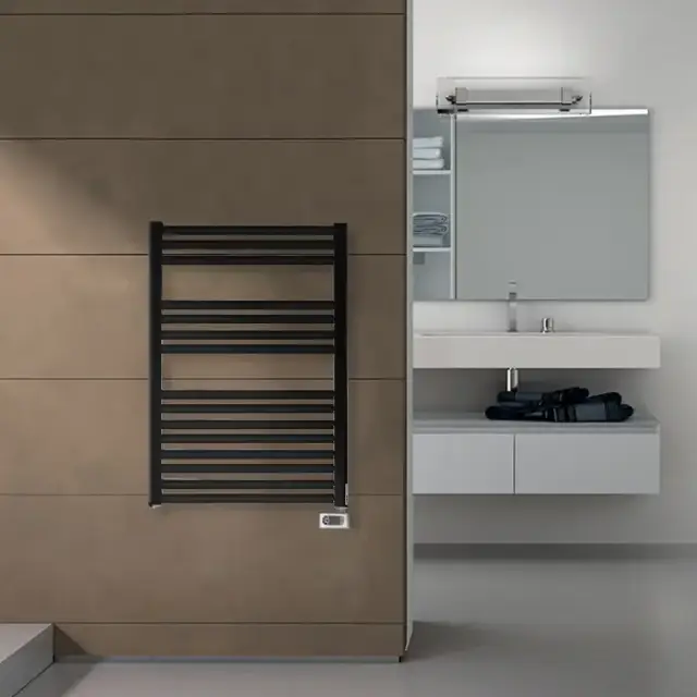 Irsap Ares Полотенцесушитель электр. 58x81.8x3см (15 трубок-2 пром), мощность:400 ватт,с электр/термостатом, провод: 120см, цвет: черный матовый