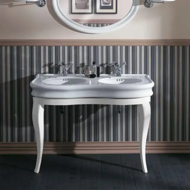 SIMAS Lante Комплект мебели напольный, консоль 111х50.4см, с двойной раковиной на 2 отв., зеркало овальное, цвет: белый