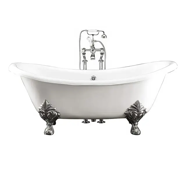 Ванна Devon&Devon Chérie 2MRCHERIEFLCRDD + SFD1058SNKSA Ral 9003, слив-перелив для ванны с пробкой и цепочкой мат. никель, ножки полированный алюминий