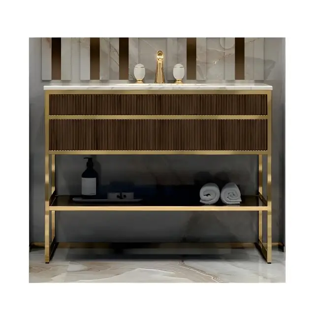 База под раковину Oasis ACADEMY RIBBED WALNUT 0ACW110OR рама-золото, фронт ribbed walnut