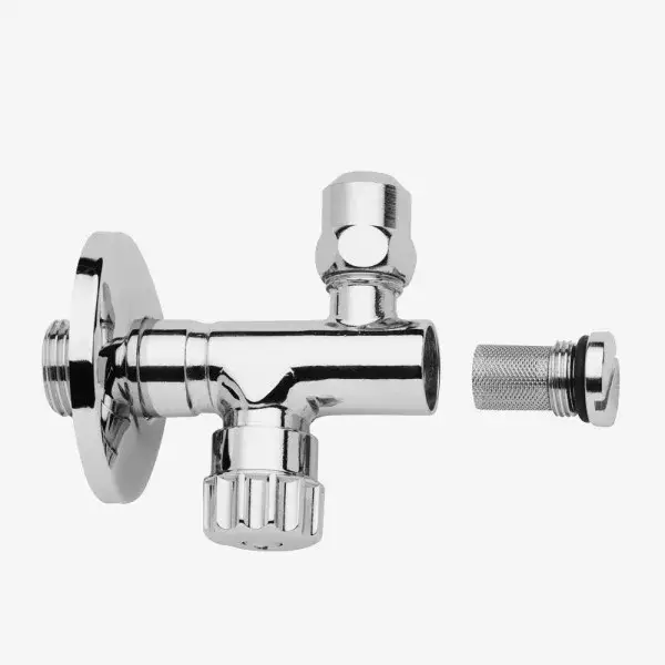 Вентиль угловой под раковину, с фильтром с регулировкой и выводом , 3/8, под слив d.10 хром
