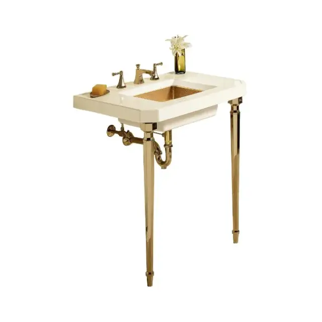 Консоль для ванной комнаты KOHLER Kathryn K-14265-S1-96 + K-3020-96 + K-6839-AF цвет бисквит, декор золото