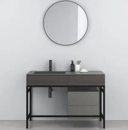 Консоль для ванной комнаты Cielo Milano MILACOLOR.CM+MIBCL.CM+MIST.NM+MICE.RG+CASPT.CM+PIL01NM.CM+SIFN.NM раковина cemento, стр. nero matt, ящики rovere grigio