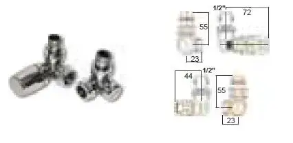 Комплект угловых вентилей, для подключения металлопластиковой трубы, угол слева, хром