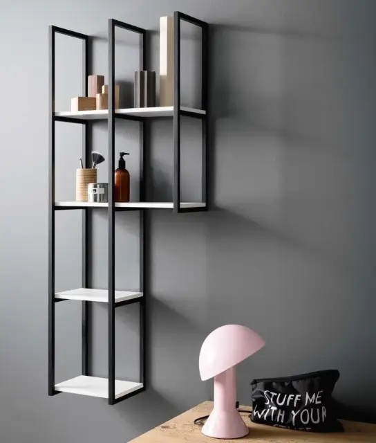 Композиция настенная, левая, 6 полок, 48.5*20.8*h61.2/122.2, структура - nero, полки - rovere masai