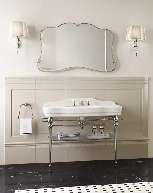 Консоль для ванной комнаты Devon&Devon Melody DEMELODYBI1FCRTR столешница - раковина с 3 отв. - керамика, цвет белый / структура - хром / полка - прозрачное стекло