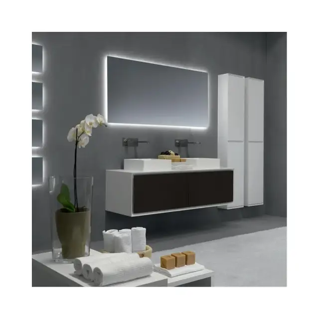 Пенал навесной, 2 дверцы, 4 стеклянных полки, dx, 27*18*h185, корпус - rosa antico lucido 037 / фасад - шпон ореха, кат.К5