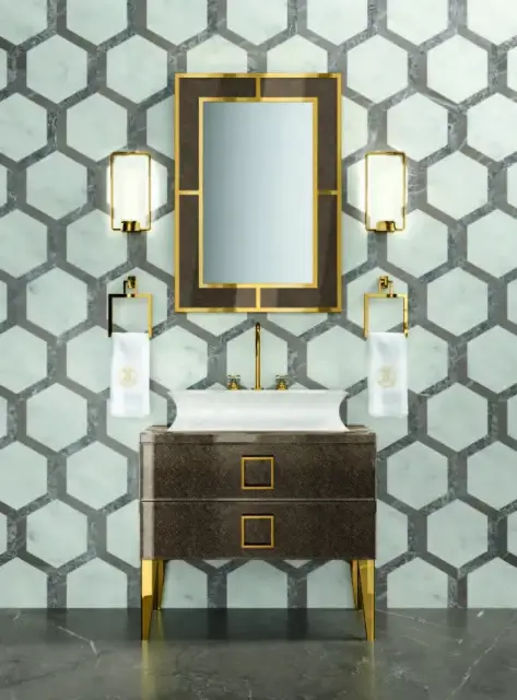 База под раковину Oasis Daphne 0DPRP2005052085 VC + 0DPRFIA05052000 VC + 0DPHMNG01203012OR + 0DPHPDN02209009OR стекло с декором VC75 SAFFIANO