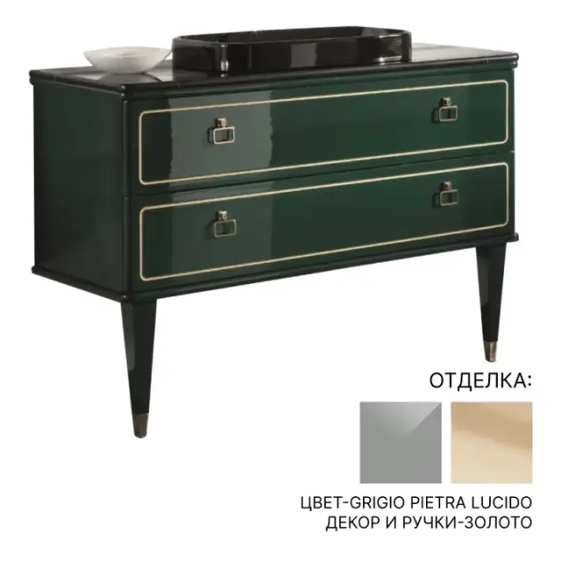 База под раковину Mia Italia TORINO TORHCA10020.0.50 цвет-GRIGIO PIETRA LUCIDO, декор и ручки-золото