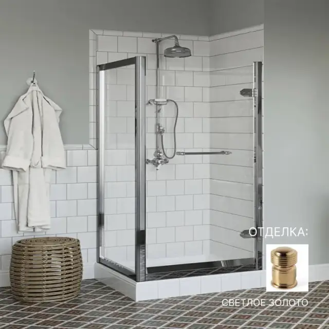 Ограждение в угол Devon&Devon SAVOY X X/90 профиль - светлое золото, стекло сатинированное с декором