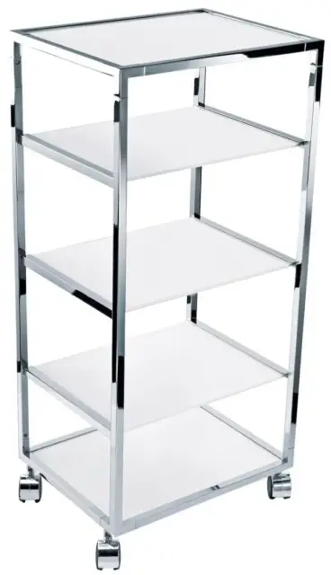 Стеллаж на роликах 38*30*h80, структура - хром, полки - белое стекло