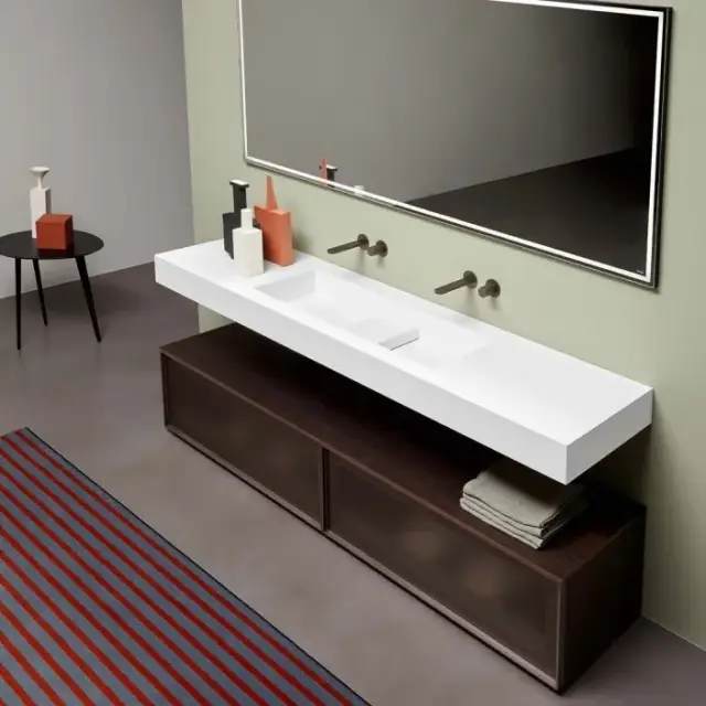 Топ с итегрированной раковиной, без отв. под смеситель, с накладкой на донный клапан 224*54*12.5h COLORMOOD BASALTO