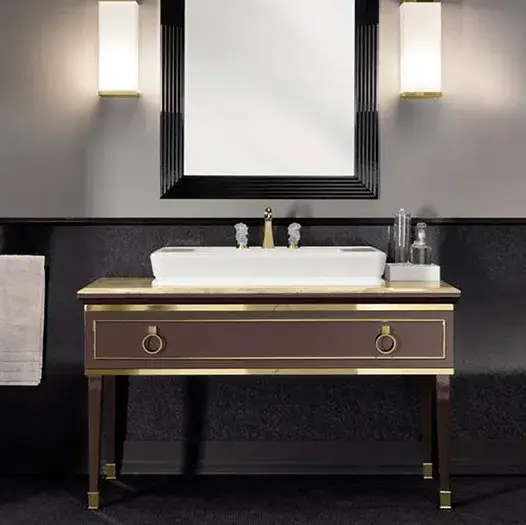 Комплект мебели с раковиной Oasis Lutetia 0LUTCP1077560137OR M501 + 0LUTTM100256137LEL + 0LVBSPR00000002 + 0ACTSFS00000000 структура - матовый лак tortora, мрамор - EMPERADOR LIGHT, элементы - золото