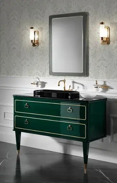 Комплект мебели с раковиной Mia Italia TORINO TORHCA120680.50+TORTM120CERRET.102+MLCESI016.208+TORSMSR6090.FU+MLT019.50*2 polish forest green, ручки и декор золото
