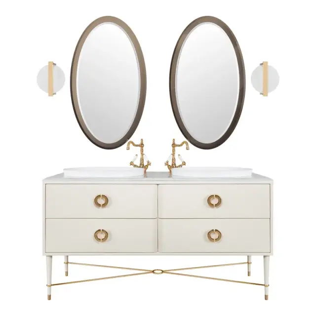 Комплект мебели с раковиной Mia Italia SOHO SOHM4CA15015.50+SOHTM1502CEOV.90+MLCERIOV013*2+SOHSM060105.AM*2+MLPO16.50*2 polish ivory, ручки и декор золото, мрамор bianco carrara