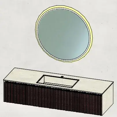 Комплект мебели с раковиной Milldue SINTESI 8366*2+ZGL1*2+9041.DX+9041.SX+8363+2944+4249 front noce canaletto 7474/handle lacc. nero 302/MATERA STONE FIAMMATO-G07
