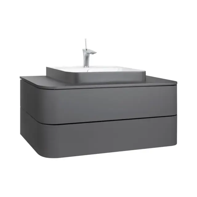 Комплект мебели с раковиной Duravit HAPPY D.2 HP497108080+HP031E08080+2360606100 Graphit Super Matt / раковина c 1 отв. 60см внутри-белый, снаружи-антрацит матовый