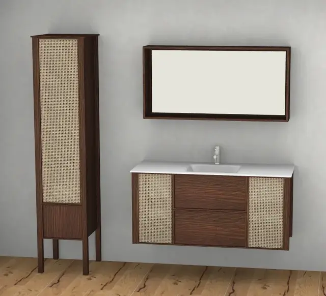 Комплект мебели с раковиной BURGBAD MAX SGJT130 + SIJP120 + HSPA040LG01 F5350 K0107 дуб темный шоколад (F5350)