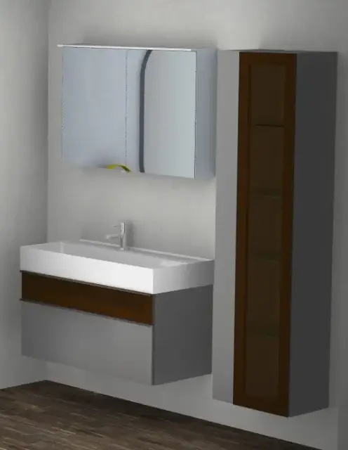 Комплект мебели с раковиной BURGBAD YUMO SFMX102 F3194 K0439 + HSKG050L F3194 K0439 + SPIZ100 F3194 K0014 Mineral cast, фронт Grey high gloss F3194, корпус Anthracite grey K0439