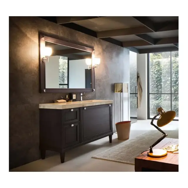 Комплект мебели с раковиной Arbi AUGUSTO L165M (890VX) -P02 + F165 + A132 (890VX)*2 + 5698 структура - carruba opaco, топ - мрамор botticino veneziano cat.A, ручки - p02 хром