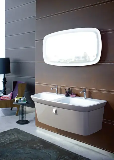 Комплект мебели с раковиной BURGBAD Max 1 SELS131 F1039 K0012 G0106 цвет - reed high gloss, ручка-хром (G0106), раковина-bicolor white/reed (С0033)