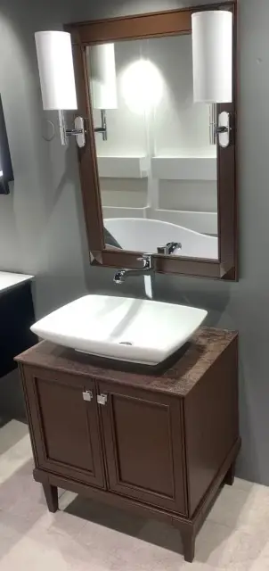 Комплект мебели с раковиной Arbi AUGUSTO L940(18)-P02 + 012 + A132 (18) *2 + A537 + S339(18 )+V021(2шт ) матовый лак cacao, ручки p02 хром / laminam oxide moro