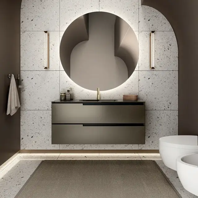 Комплект мебели с раковиной Oasis PROFILO 0PRFP2005446120.4S + 0TINVTL46012001VD*1,2 + 0VSCVTL00000003VD база LACCATO METALLIZZATO LUCIDO DARK GREY-DG02/топ VETRO LUCIDO METALLIZZATO DARK GREY-VDG02