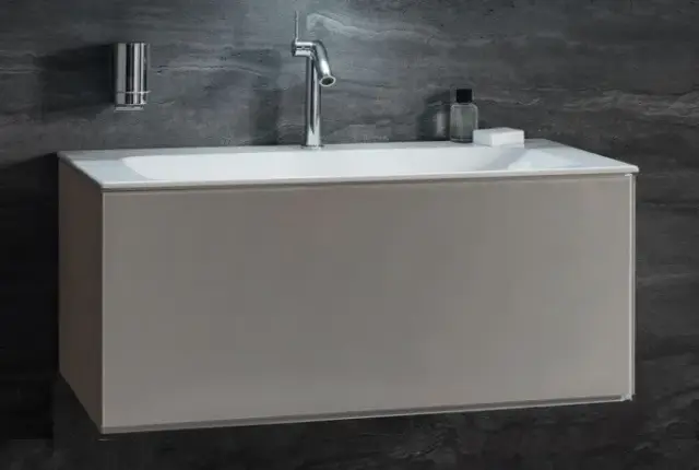 Комплект мебели с раковиной Keuco Plan 32982290000+32980311201 инокс матовый/белый