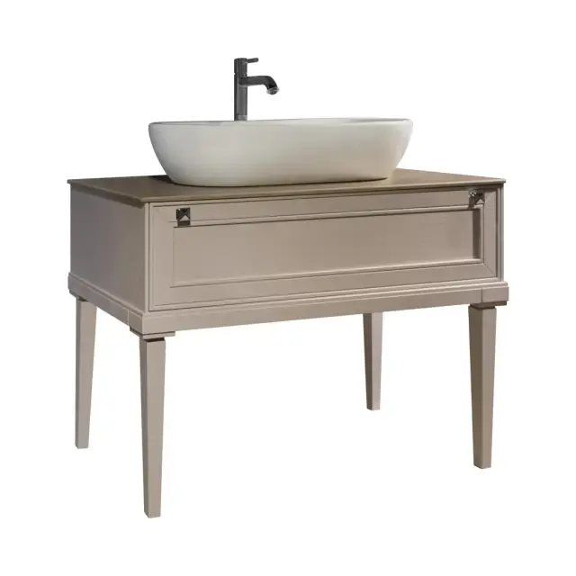 Комплект мебели с раковиной Arbi AUGUSTO L862M(LG)-P02 + A133 (LG) *2 + A031 + 5698 + 043 лак матовый corda, ручки P02 хром, laminam fokos terra