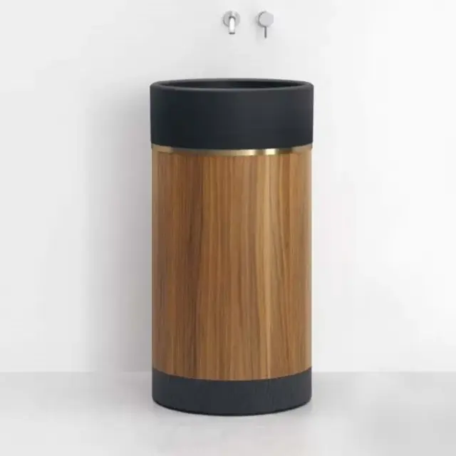 Раковина Milldue ROMA II 2017.C керамика черная матовая-91/полоса-ORO-330, база-NOCE CANALETTO-7474, цоколь-ROVERE NERO-7373