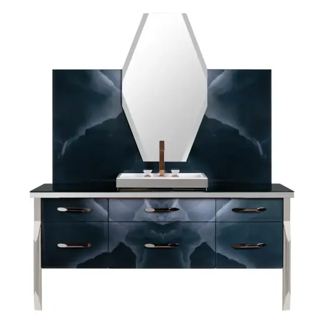 Комплект мебели с раковиной Milldue Hilton 3054*2+3046+9264+5815+5810.dx+5810.sx+5818+2486*2+2473+5819 95 onice smoke, matt nero lacquer 22, polished steel