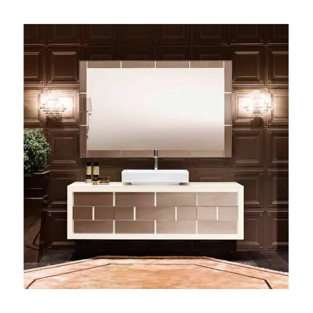 Комплект мебели с раковиной Milldue Ritz 3142+4141+1165+9295+3493 фронт golden crash 76,корпус fango lucido 21, marmo lucido grafite A51, цоколь acciaio bronzo