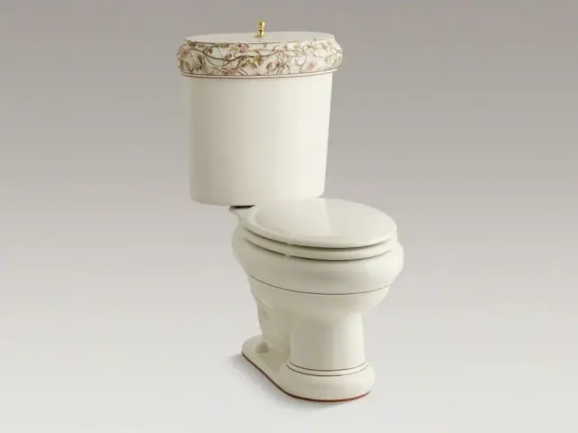 Унитаз KOHLER Briar Rose design on Revival K-14239-BR-96 + K-7637-PB цвет бисквит/латунь, декор - цветы