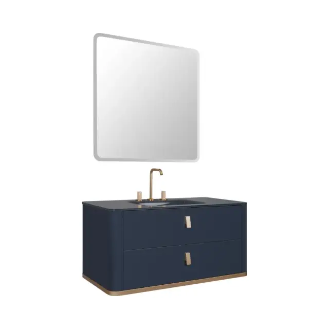 Комплект мебели с раковиной Milldue TAILOR 7583+7555*2+7518+2474+7646 laccato zaffiro lucido, топ vetro inntegrato zaffirro, ручки и профиль oro laccato satinato