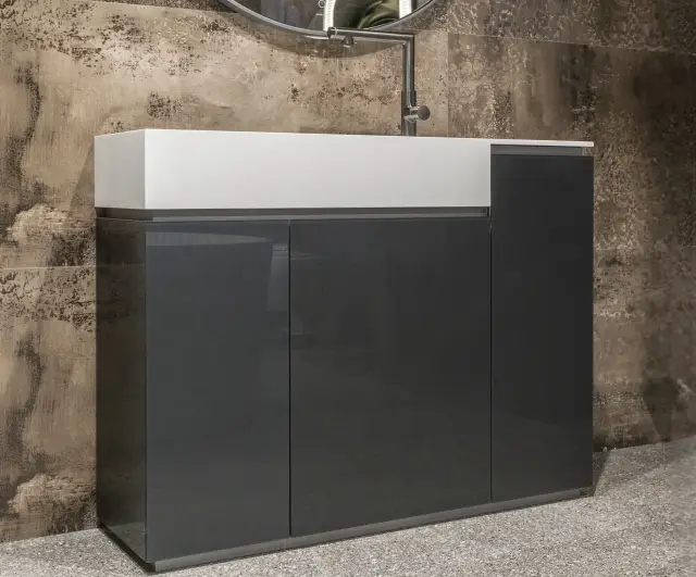 Комплект мебели с раковиной Artelinea Fusion FU115D (FUD115D+BFU115S) INCISO QUARZO FUME-F5, цоколь+полоса-PELTRO-PE