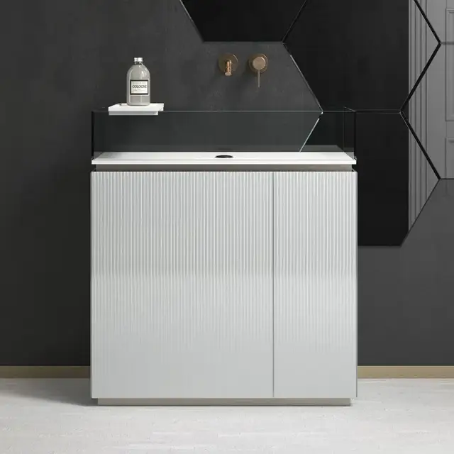 Комплект мебели с раковиной Artelinea PLISSE PL80D (PLE80D+BPL80) INCISO BRONZO-F6, цоколь+полоса-DARK BRONZO, раковина-TRASLUCIDO BRONZO