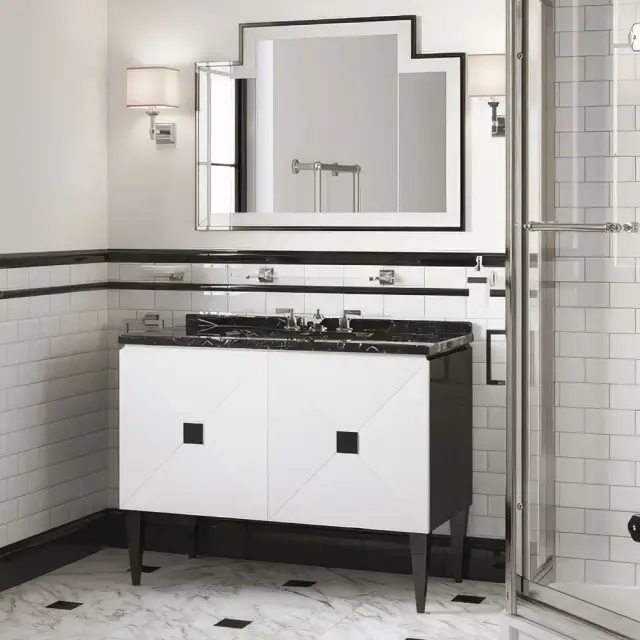 Комплект мебели с раковиной Devon&Devon JETSET JETSET A + SWINDON основание Black, дверки Pure White, столешница NERO MARQUINHA