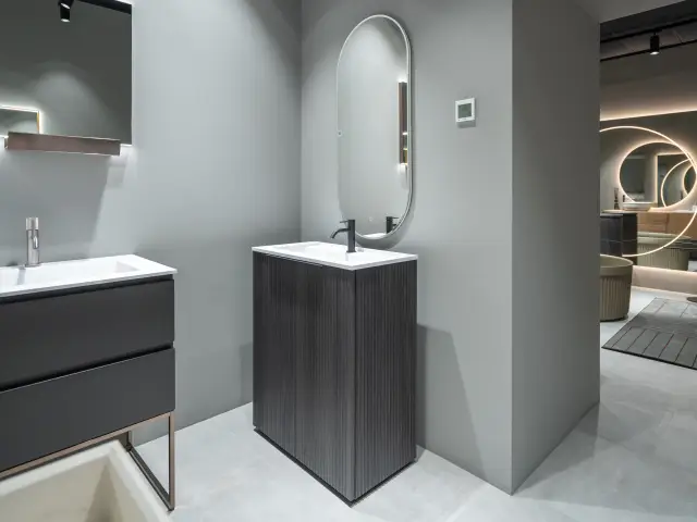 Комплект мебели с раковиной Arbi SKY ONDINA+PAROS 71 L597+A887+5679 OLMO SCURO-669, цоколь-NERO, ручка LATO-NERO/CRISTALPLANT белый мат./хром