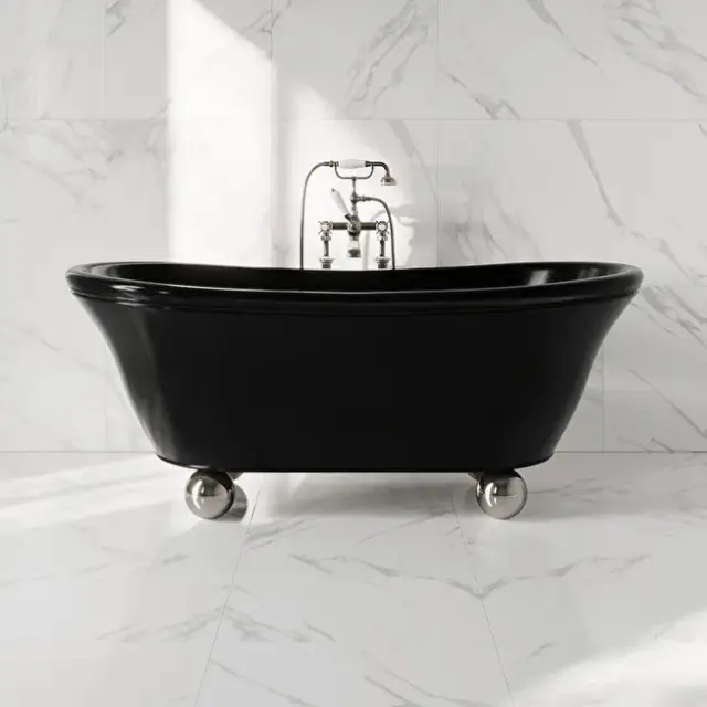 Ванна Devon&Devon AURORA BIJOUX AURBIJCRMCGLO (1NAAURBIJCR/GL9000-N) ножки SFERA-хром, WHITE-TEC черный-NCS S 9000-N LUCIDO